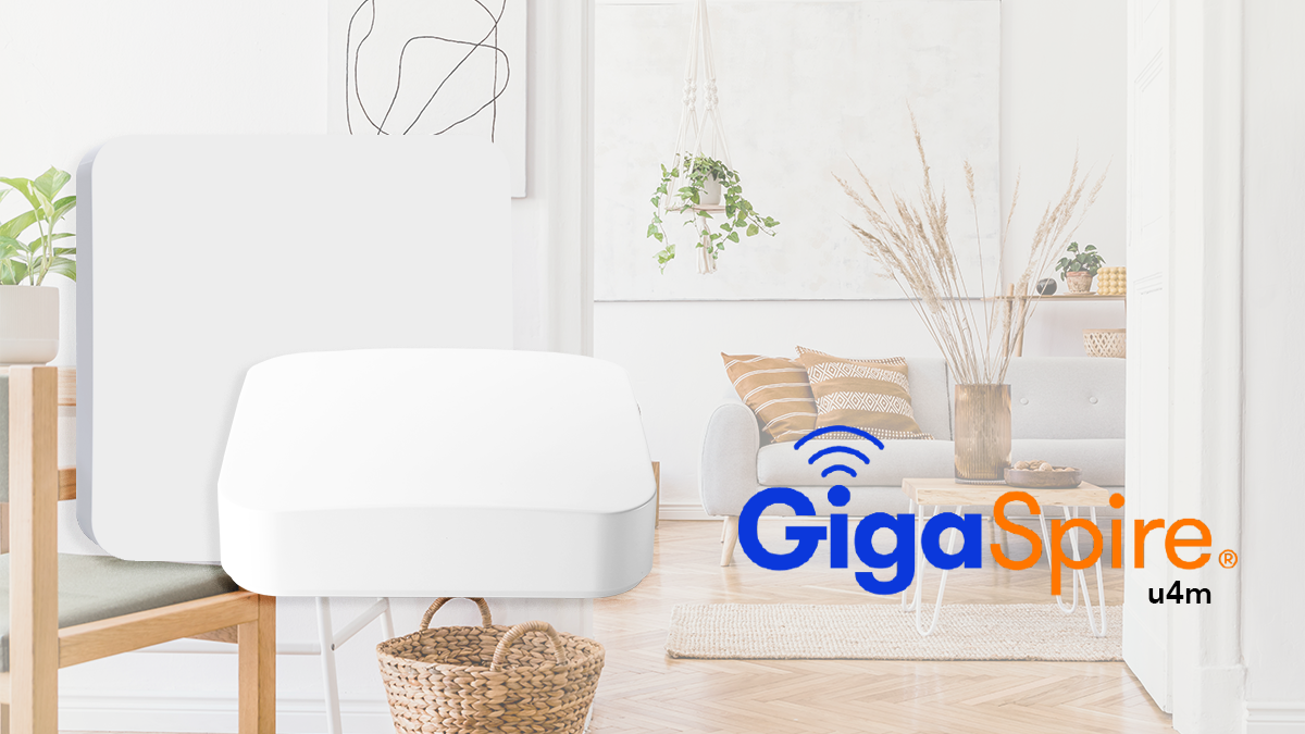 living room and GigaSpire u4m logo