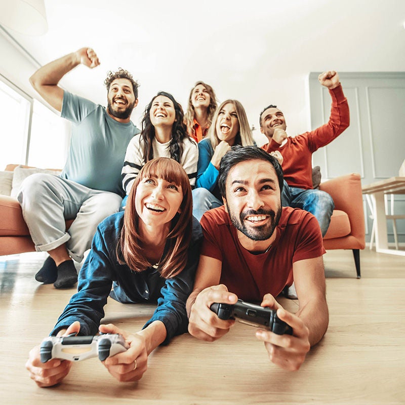 group of friends video gaming