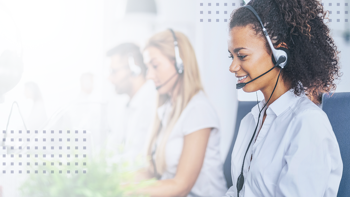 Call center professional accompanied by her team.