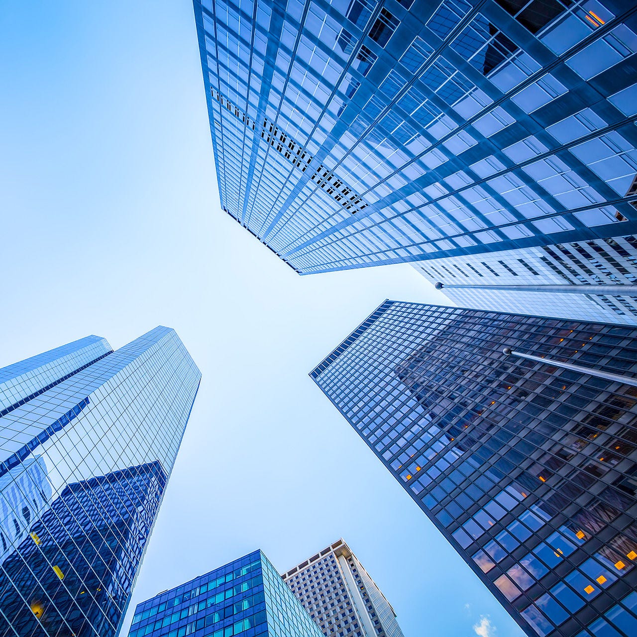 Up view in financial district, Manhattan, New York