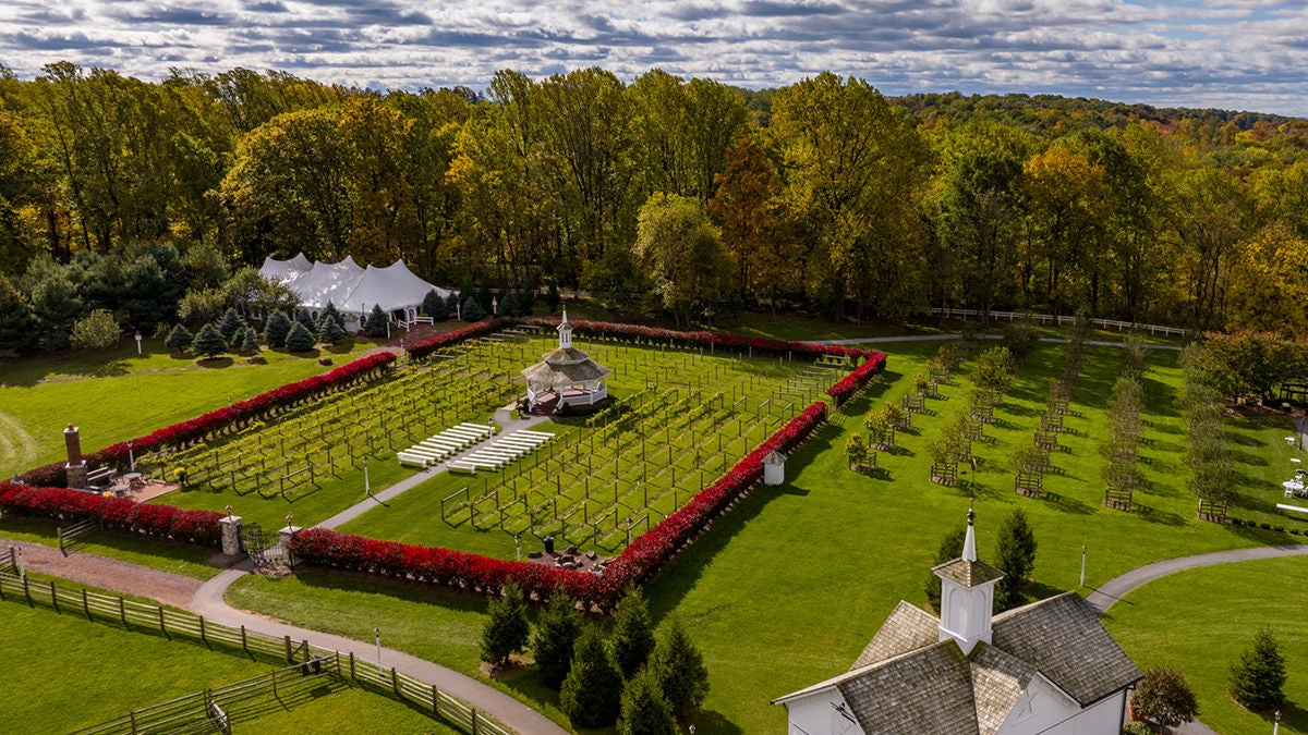 aerial view of the garden of a wedding venue aerial view of the garden of a wedding venue