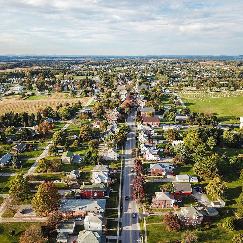 Aerial view of rural town