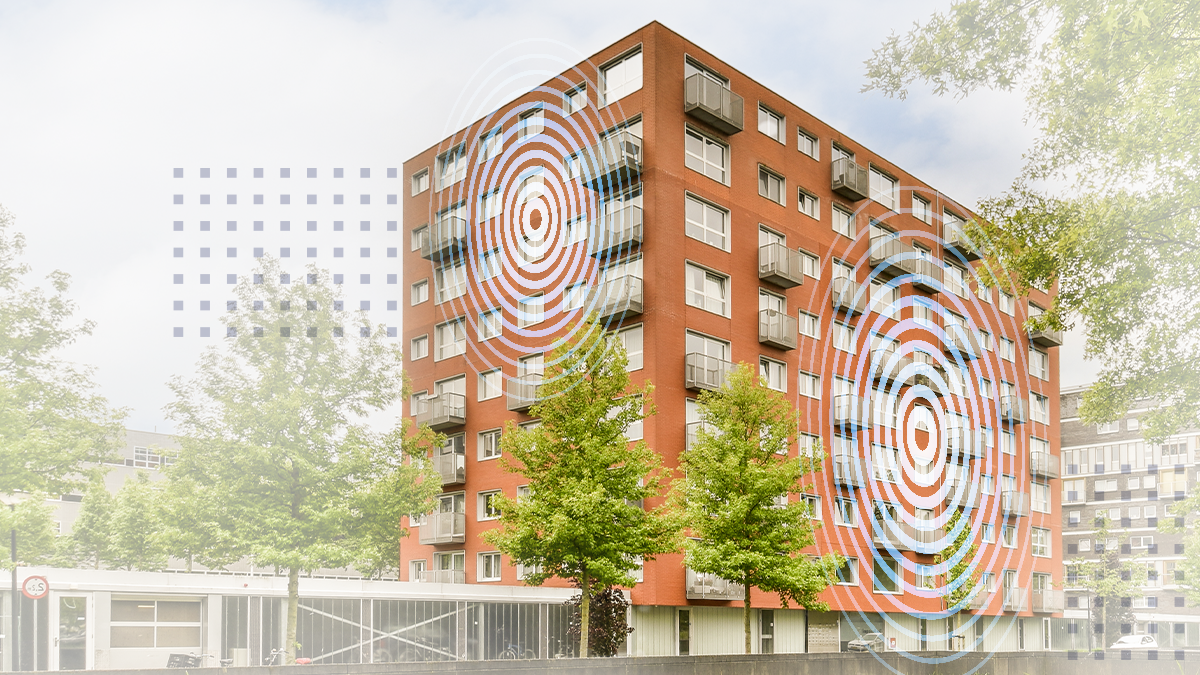 Abstract wi-fi symbols on building