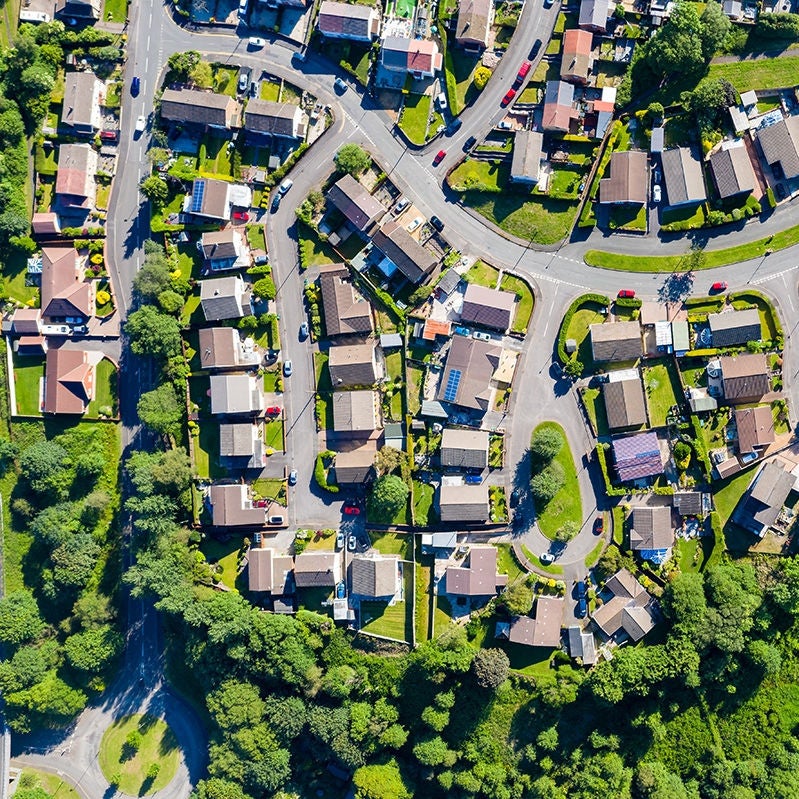 Aerial view of neighborhood