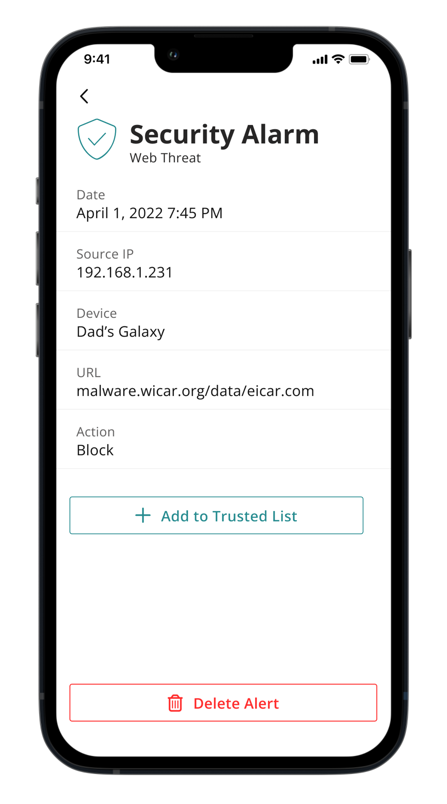 ProtectIQ security alarm screenshot