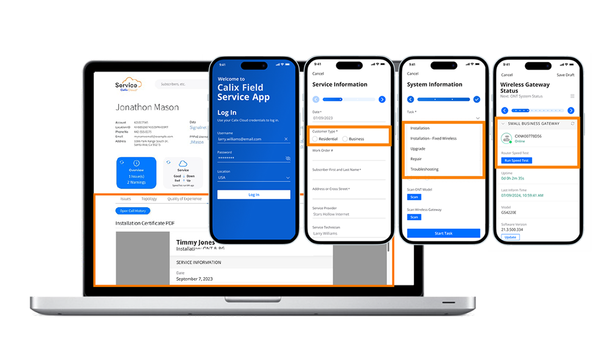 Calix service cloud Field service app application interface