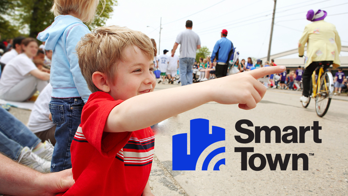 town with wifi symbols and SmartTown logo